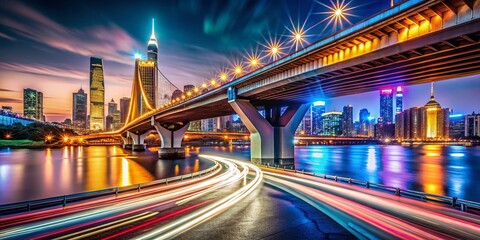 Fototapeta premium Night Photography of Automobile Bridge Ascending and Extending