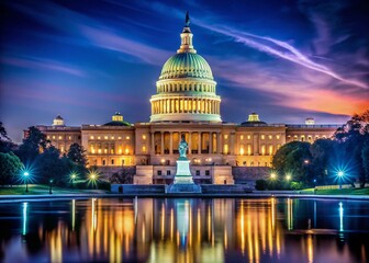 Fototapeta premium Nighttime Majesty: United States Capitol Building Illuminated in Washington, DC