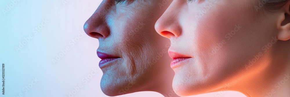 Aufkleber contrasting signs of aging and youthfulness captured in a unique side by side expression. generative