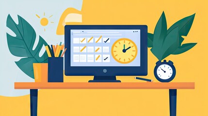 A desk with a digital planner displaying scheduled tasks, emphasizing time management.