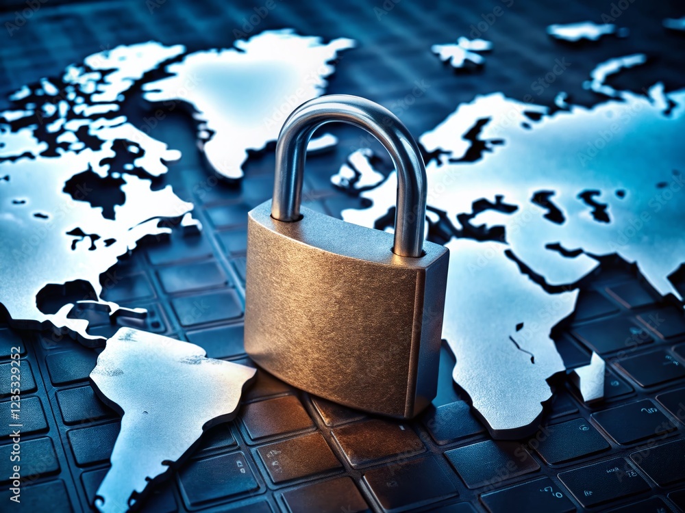Aufkleber padlock on keyboard for global cybersecurity and data protection