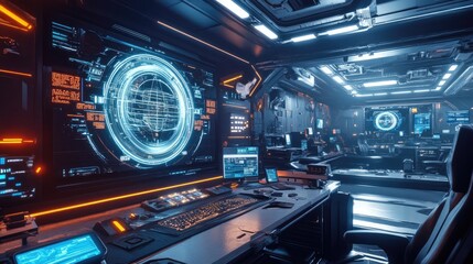 Obraz premium A futuristic workspace with a holographic display predicting daily tasks.