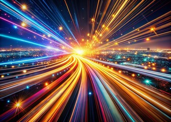 Panoramic Sparkling Abstract Light Trails: Night Cityscape Energy