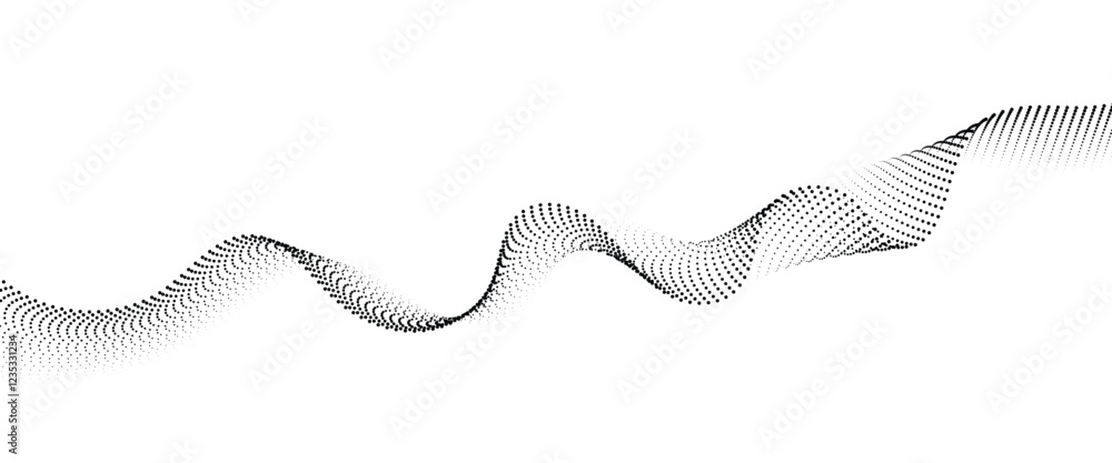 Poster flowing wave dot halftone pattern: curve gradient shape on transparent background. suitable for ai, 