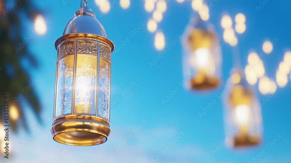 Wall mural Illuminated lantern, festive lights, night sky, celebration