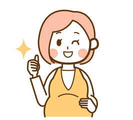 サムズアップをする妊娠中の女性のイラスト