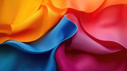 Obraz premium Abstract composition of layered fabric swatches in vibrant colors, gradient background.