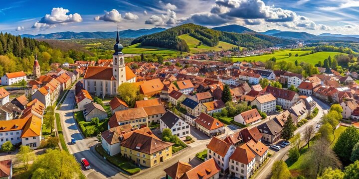 Panoramic View of Delnice Town in Croatia with Mountain Backdrop