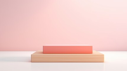 pink and beige wooden product display platform