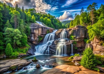 Naklejka premium Panoramic View of High Falls in North Carolina's Breathtaking Landscape