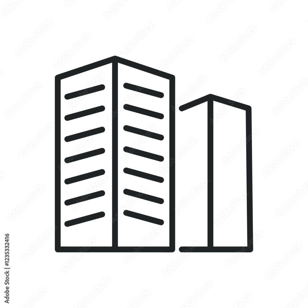 Poster skyscraper building thin line icons. editable stroke and perfect pixel on transparent background