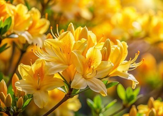 Fototapeta premium Panoramic View of Vibrant Yellow Azalea Blossoms in Full Bloom