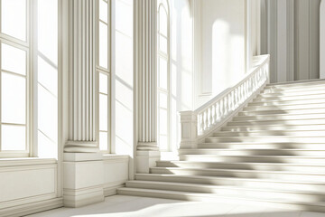 Fototapeta premium elegant white staircase in contemporary foyer setting