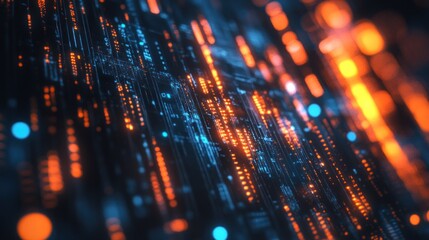 Obraz premium Abstract Digital Circuitry with Glowing Orange and Blue Lights