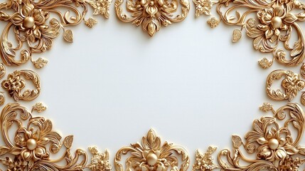 Ornate golden floral frame design on a plain background for elegant invitations