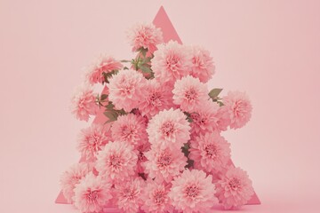 Pink Dahlias Arranged in a Pink Triangular Frame