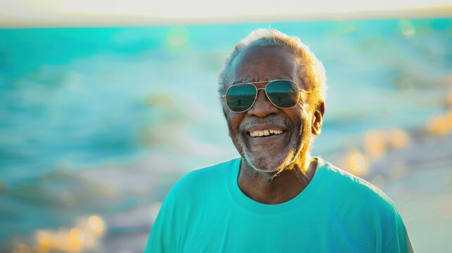 happy senior man smiling at the beach