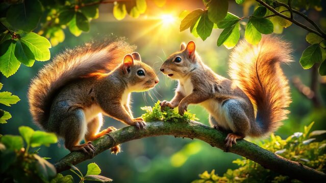 Playful Squirrels Chasing in Trees - High-Resolution Stock Photo