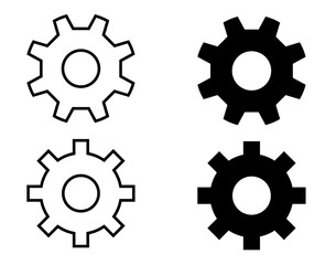 Gear icons in black and white, Setting icon, Gear Symbol for configuration or preferences, vector illustration.	
