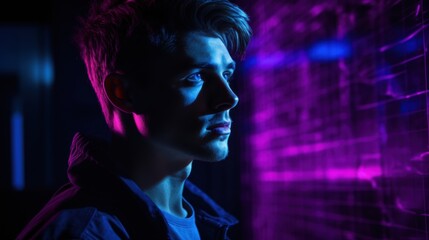 young man neon portrait