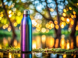 Premium Thermo Sport Water Bottle Mockup with Bokeh Background - Hydration Product Photography