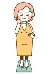 体重計に乗って悩む妊娠中の女性のイラスト
