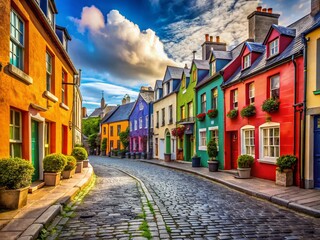 Fototapeta premium Quaint cobbled street in the heart of Dublin, Ireland