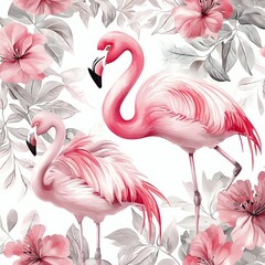 Naklejka premium Delicate watercolor coquette flamingo, soft pink hues blending seamlessly, white background