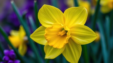 Macro Close up of Yellow Daffodil Flower in the Spring