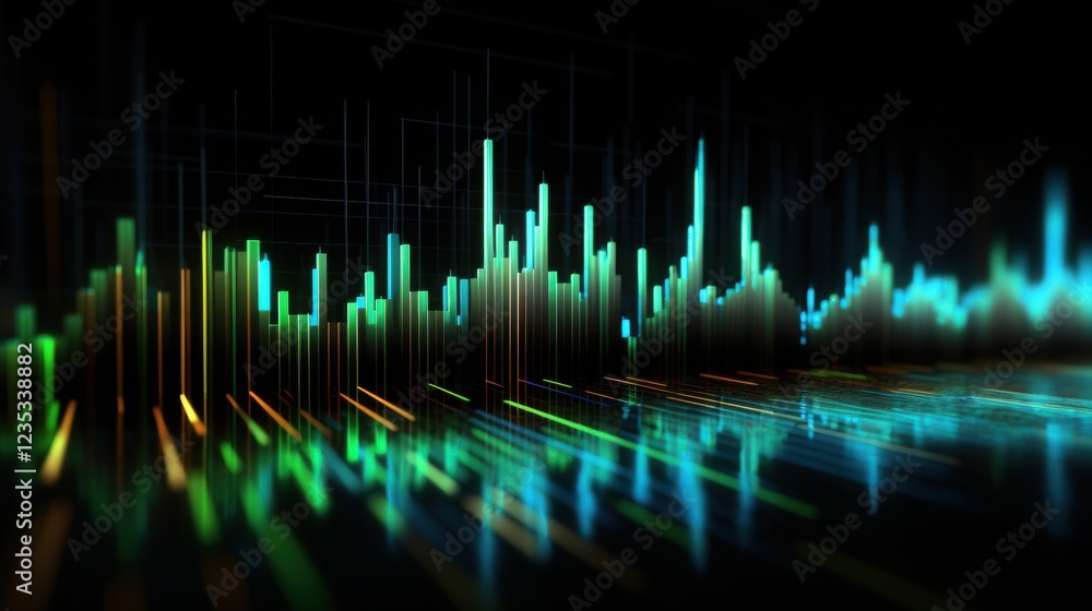 Poster abstract data visualization colorful glowing bars and lines