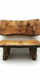 Rustic 3D Render of Wooden Bench with Backrest - Natural Wood Grain Texture