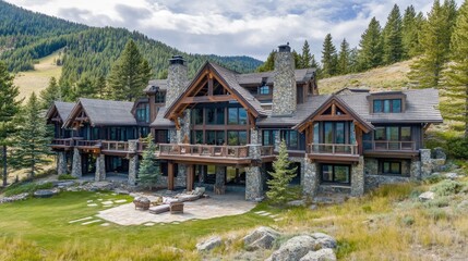 Fototapeta premium A secluded luxury estate nestled in a picturesque mountain landscape.