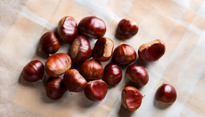 Obraz premium close up of chestnuts from above