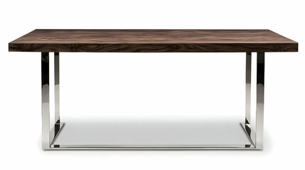 Modern Walnut Wood Dining Table with Chrome Metal Legs - 3D Render