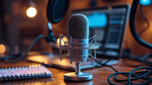 Studio Microphones Set Up For Podcast Recording and Live Streaming