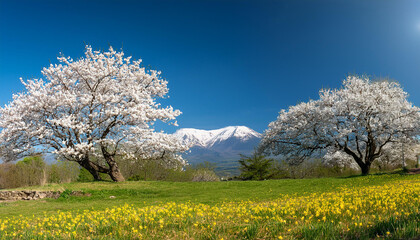 flowering white blossom prunus and pyrus in the spring season