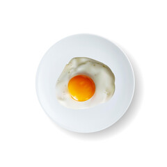 Top view plate with fried egg isolated on white background. 3d plate with fried egg