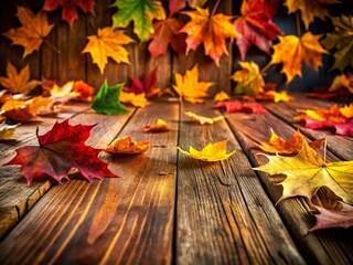 Obraz premium Rustic Autumn Tabletop with Vibrant Leaves