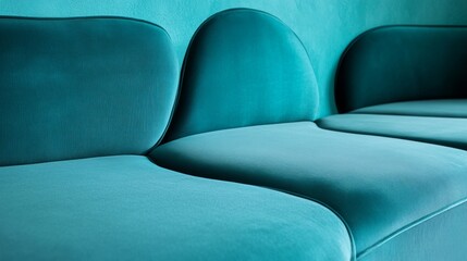 Obraz premium A Close-Up Shot Of A Teal Velvet Couch, Showcasing Its Soft Texture And Curved Design. The Image Evokes A Feeling Of Comfort And Luxury.