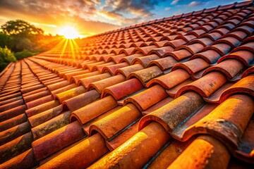 Rustic Charm: Candid Shot of Sun-Drenched Red Tile Rooftops