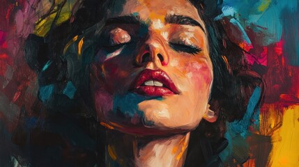 Close-up Oil Painting of a Woman's Face with Closed Eyes