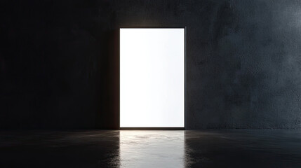 Minimalist Mirror with Dramatic Lighting in a Dark Interior