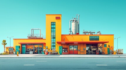 Fototapeta premium Vibrant Industrial Complex under a Clear Sky