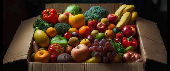 段ボールにいっぱい入った食料ーフードパントリーイメージ画像