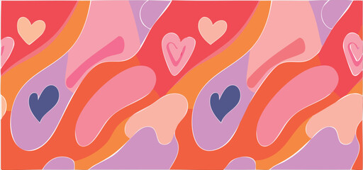 Naklejka premium Love-themed abstract background. Valentines Day modern abstract art design with hearts in waves of love. Template for celebration, ads, branding, wall decor, banner, print, label, poster, sales