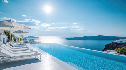 Fototapeta premium Luxury Infinity Pool with Ocean View in a Scenic Mediterranean Resort