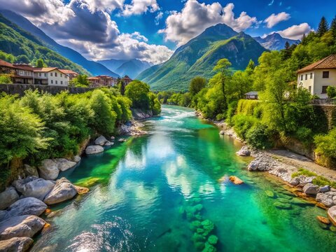 Scenic View of Fiume Varrone River in Dervio, Lombardy, Italy