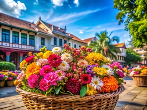 Semarang Kota Lama: Sunny Day Flowers in a Basket at Marba Building