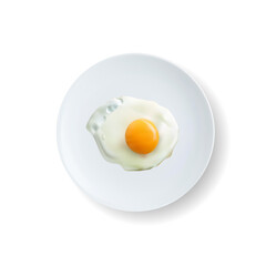 3d plate with fried egg isolated on white background top view