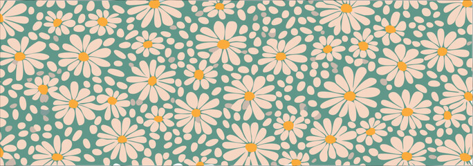 Vintage daisy flower print background, vector illustration